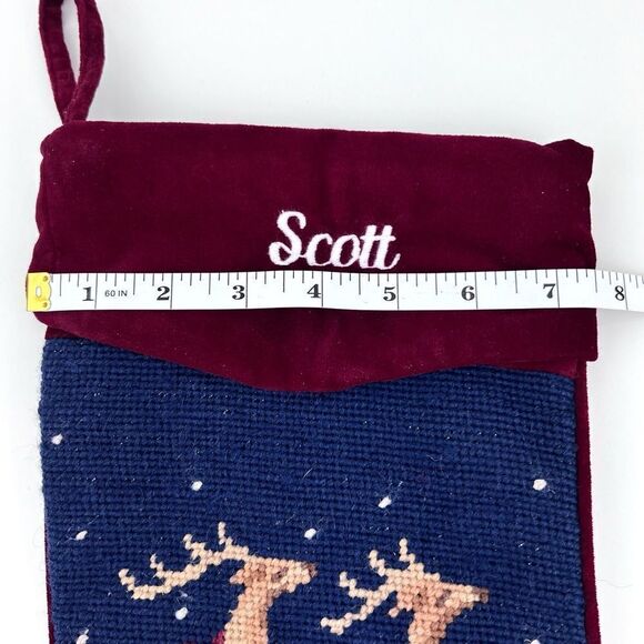 Vintage Wool Needlepoint Christmas Stocking Reindeer "Scott" - Picture 5 of 8